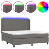vidaXL Krevet box spring s madracem LED sivi 180x200cm od umjetne kože | shoptok.hr