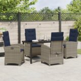 vidaXL 5-delni vrtni jedilni set z blazinami sivimi poli ratan | Shoptok.si