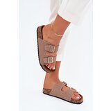 Boto Women's sandals with golden buckles and stitching khaki Lunera | Shoptok.si