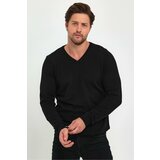 Lafaba Men's Black V-Neck Basic Knitwear Sweater Cene