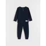 Reserved - Komplet pidžame s visokim udjelom pamuka i našivkom - steel blue