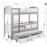 Molarem Home Drveni dječji krevet na kat Logan s tri kreveta i ladicom - bijeli - 180x80 cm - Madrac PE pjena 8 cm-spužvasti madrac | shoptok.hr