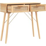 vidaXL Konzolna mizica Rjavo 80x30x75cm borovina in naravni ratan | Shoptok.si