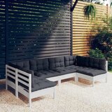 Maison Chic Seti vrtnega pohištva - Vrtna garnitura - Vrtni pohištvo set 6-delna z blazinami bela trdna borovina, (21817621) | Shoptok.si