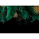 Foto tapeta - Jungle and composition - motif of green and golden leaves on a black background 245x175 | shoptok.hr