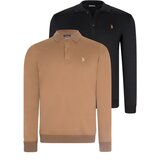 Dewberry DOUBLE SET V4007 MEN'S SWEATSHIRT-BLACK-CAMEL Cene