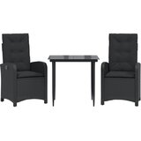  3-dijelni vrtni blagovaonski set s jastucima od poliratana crni Crna 80 cm table length | shoptok.hr