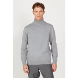 ALTINYILDIZ CLASSICS Men's Gray Melange Standard Fit Regular Fit Full Turtleneck Knitwear Sweater