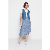 Trendyol Indigo Patterned Ruffle Asymmetrical High Waist Midi Stretch Knit Skirt | Shoptok.si