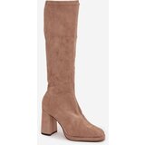 Boto Women's Boots with Stitching on Block Heel Beige Brivana | Shoptok.si