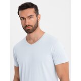 Ombre BASIC men's classic cotton tee-shirt with a crew neckline - light grey Cene