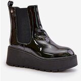 Boto Black Wloedia women's patent leather ankle boots with platform and wedge heel | ePonuda.com
