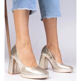 D/CEO marka niezdefiniowana Gold square-toe pumps on a massive heel Irenois Cijene