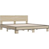 vidaXL Posteljni okvir sonoma hrast 200x200 cm inž. les in kovina, (21152049) | Shoptok.si