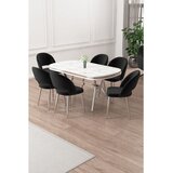 Hanah home trpezarijski set Jita, sto i 6 stolica, ploča u dekoru belog mermera, hromirane noge, crna tkanina Babyface | Eponuda.com