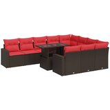  11-dijelni set vrtnih sofa poliratan i bagrem s jastucima smeđi | shoptok.hr