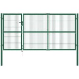 vidaXL Vrata za vrtno ograjo s stebrički 350x140 cm jeklo zelena | Shoptok.si