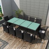 Poli 11-dijelni vrtni blagovaonski set od poliratana s jastucima crni | shoptok.hr