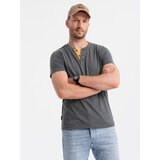 Ombre Men's t-shirt with round henley neckline - dark grey | Eponuda.ba
