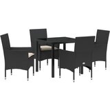 vidaXL 5-dijelni vrtni set s jastučićima crni poly ratan, Crni vrtni stol 80x80x73 cm od kaljenog stakla Cijene