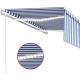 vidaXL Avtomatska tenda s senčilom LED + senzor 4x3 m modra in bela | Shoptok.si