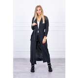 Kesi Long cardigan sweater with a tie at the waist made of graphite Cene