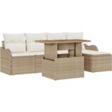 vidaXL 6-delna vrtna sedežna garnitura s blazinami Bež Poly Rattan | Shoptok.si