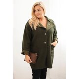 Kesi Włoski Plus Size women's coat with wool and pockets shearling khaki Cijene
