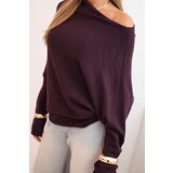 Kesi Włoski Women's asymmetrical batwing viscose sweater dark purple | shoptok.hr