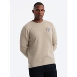 Ombre Men's non-stretch sweatshirt with college style patch - sand | Shoptok.si