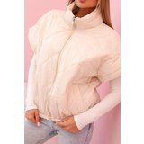 Kesi Włoski Women's quilted vest with short sleeves and a stand-up collar light beige | shoptok.hr