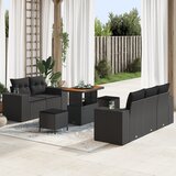 vidaXL 8-delni vrtni kavč set z blazinami črn poli ratan akacija | Shoptok.si