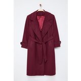 Trendyol Curve Claret Red Regular Fit Wide Collar Detailed Long Wool Blend Cashmere Coat cene