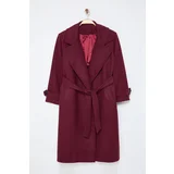 Trendyol Curve Claret Red Regular Fit Wide Collar Detailed Long Wool Blend Cashmere Coat
