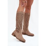 Boto Women's Low Heel Boots with Openwork Pattern Beige Marcelline | Shoptok.si