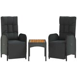  Vrtni naslanjač 2 kosa z mizico črn poli ratan, (20662012) | Shoptok.si