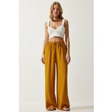 Happiness İstanbul Women's Mustard Flowy Knitted Palazzo Trousers Cene