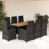 vidaXL vrtna jedilna garnitura 9-delna z blazinami črn poli ratan, (21157687) | Shoptok.si