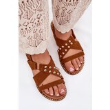 Boto Women's Flat Sandals With Golden Studs Camel Zanira | Shoptok.si