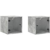 Furnova Nočna omarica s steklenimi vrati 2 kosa beton. siva 35x37x35 cm, (21927466) | Shoptok.si