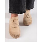 Shelvt Women's lace-up sneakers on a platform beige Cijene