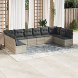vidaXL 10-dijelni set vrtnih sofa poliratan s jastucima svijetlosivi Cijene