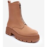 Kesi Leather flat ankle boots with zipper Camel Vimal Cene