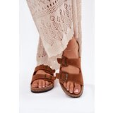 Boto Suede Slippers On Cork Sole With Buckles Camel Tavira | Shoptok.si