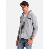 Ombre Men's unbuttoned sweatshirt with hood and patch - grey | Shoptok.si