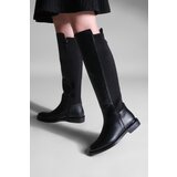 Marjin Women's Genuine Leather Daily Boots With Elastic Stretch Stretch Knee Length Nevira Black | Shoptok.si