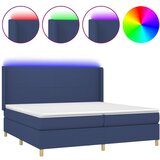 vidaXL Box spring postelja z vzmetnico LED modra 200x200 cm blago, (20761241) Cene