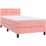 vidaXL Box spring postelja z vzmetnico roza 100x200 cm žamet | Shoptok.si