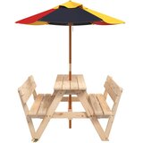  Stol za piknik za 4 djece sa suncobranom od masivne jelovine | shoptok.hr