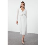 Trendyol Ecru Belted A-Line Pleated Maxi Lined Chiffon Woven Dress | ePonuda.com
